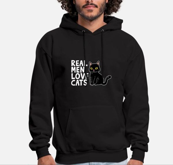 

real men love cats funny cat lover hoodie, Black