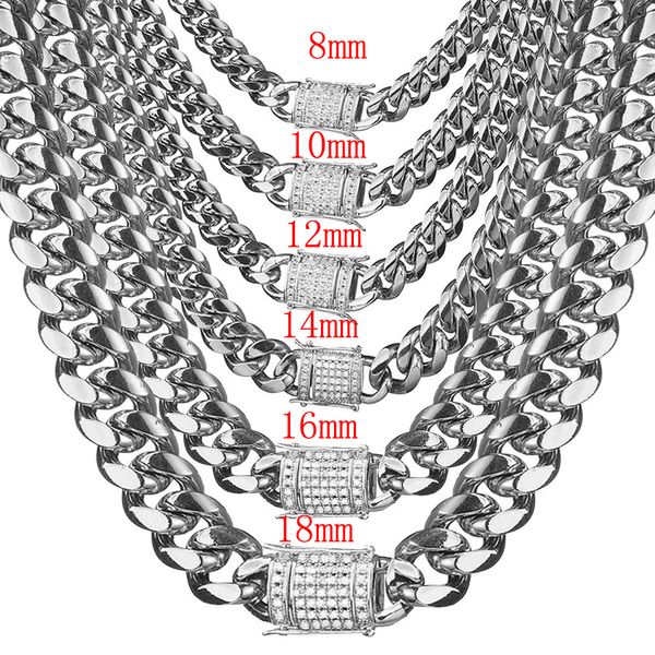 

8/10/12/14/16/18mm silver color biker men's stainless steel miami curb cuban link chain necklace or bracelet 7-40" customized