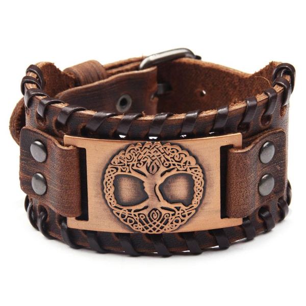 

new men bracelet life tree alloy wide leather bracelet men's leather jewelry punk popular viking jewelry, Black