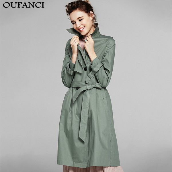 

oufanci trench coat women new 2017 autumn winter office lady trench female casual style cotton full sleeve long outercoat women, Tan;black