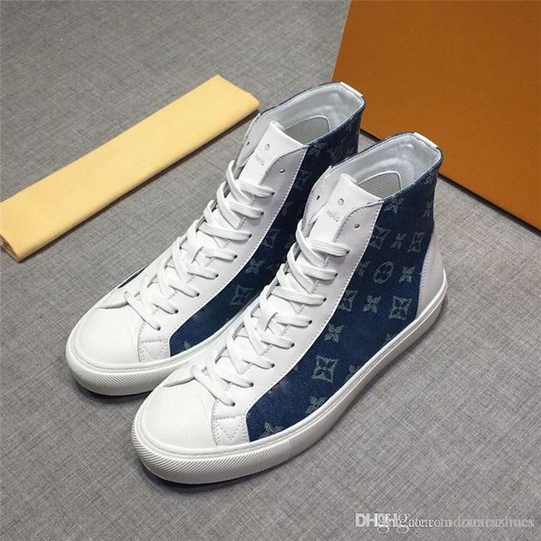 

19ss lovutt tattoo sneaker boot hititanium trainers denim monogram leather sneaker sport shoes 18aw with original box, Blue;gray