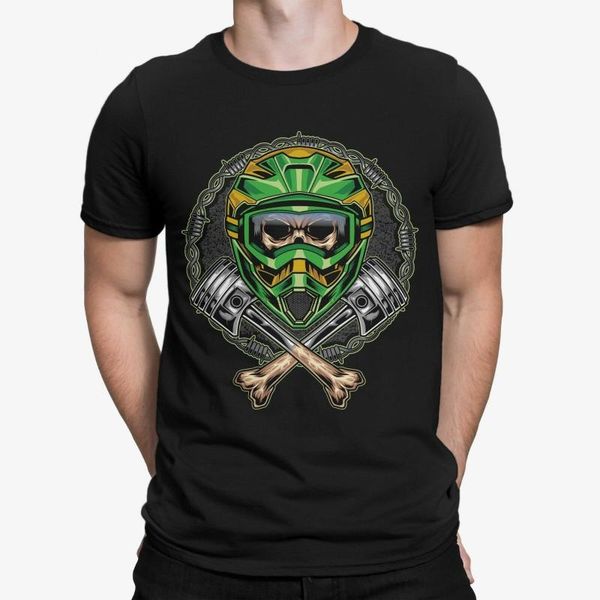 

t-shirt skull motocross-skeleton bones skull helmet helmet enduro racer piston, White;black