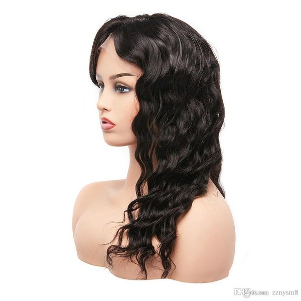 

20inch customized unprocessed cuticle aligned brazilian human hair long loose wave swiss lace front wig ujibg, Black