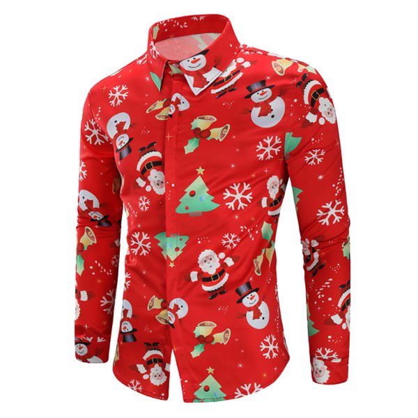 

men casual shirt snowflakes santa candy printed christmas shirt blouse men long sleeve printed turn-down collar c0502, White;black