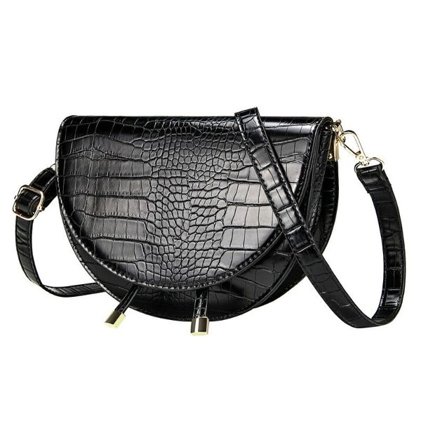 

1049 crocodile pattern crossbody bags for women half round messenger bag pu leather handbags women bags