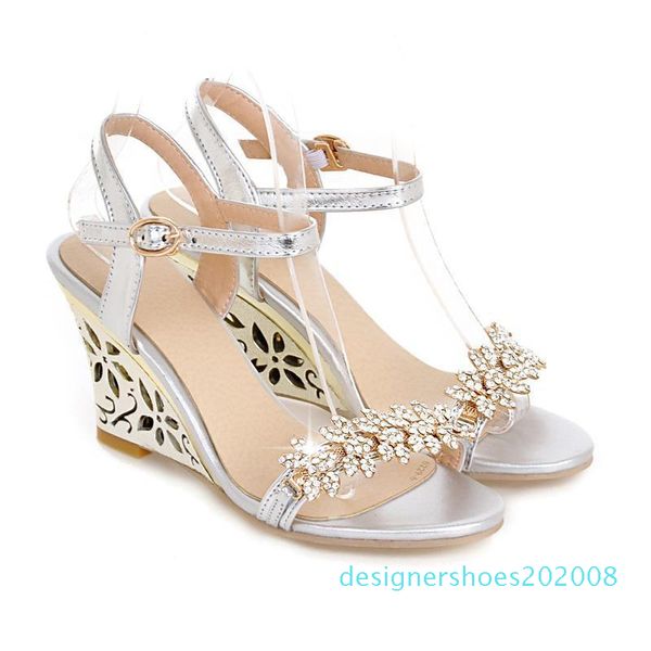 

wholesale-2015 new arrival glittering fashion fretwork heels wedges sandals rhinestone silver gold summer sandals for party d08, Black
