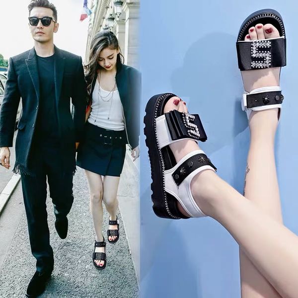 

the sandals women 2019 summer new korean version of the roman water drill raised thick bottom pine cake 100 with fairy skirt shoes, Black