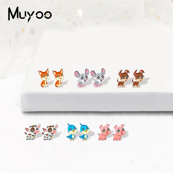 

new epoxy acrylic earrings lovely animals cartoon plastic earrings jewelry kawai fox calf pig shrinky dinks earrings, Golden;silver