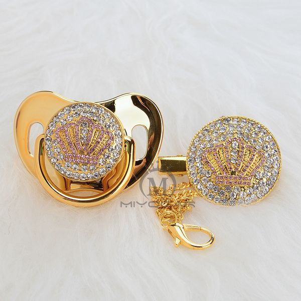 

miyocar gold beautiful gold bling pink crown pacifier and pacifier clip set bpa dummy bling unique design apcb