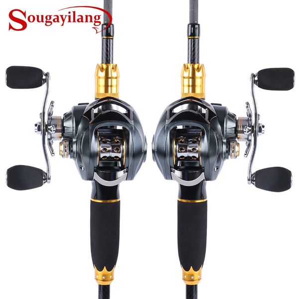 

sougayilang 4 section lure fishing rod and baitcasting reel combo portable carbon fiber casting rod pole with baitcast reel kit
