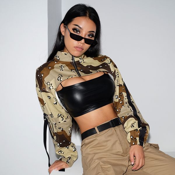 

women summer 2019 long sleeve patchwork casual party cropped bomber leopard print coats and jackets street lady a351, Black;brown