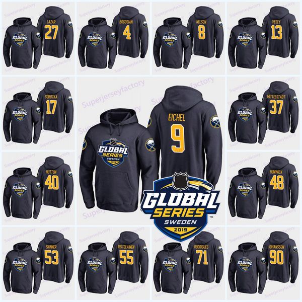 

9 jack eichel buffalo sabres global series hoodies jersey jeff skinner montour rasmus dahlin rasmus ristolainen carter hutton zach bogosian, Black;red