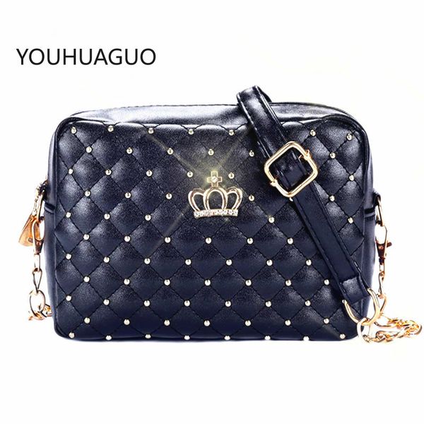 

youhuaguo women bag fashion women messenger bags rivet chain shoulder bag pu leather crossbody quiled crown bags