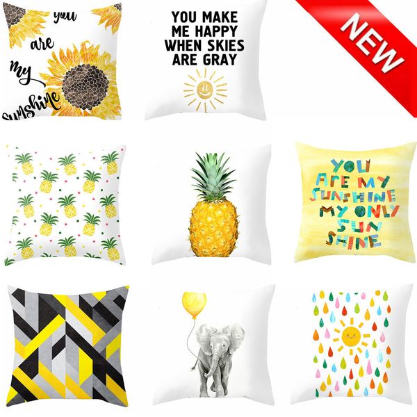 

yellow polyester pillow case sofa car waist throw cushion cover home decoration cojines pineapple leaf yellow throw pillow case