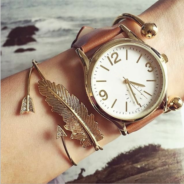 

modyle 3 pcs/set bohemia vintage bangle gold color leaf arrow ball open bracelet for women party wedding accessories, Black