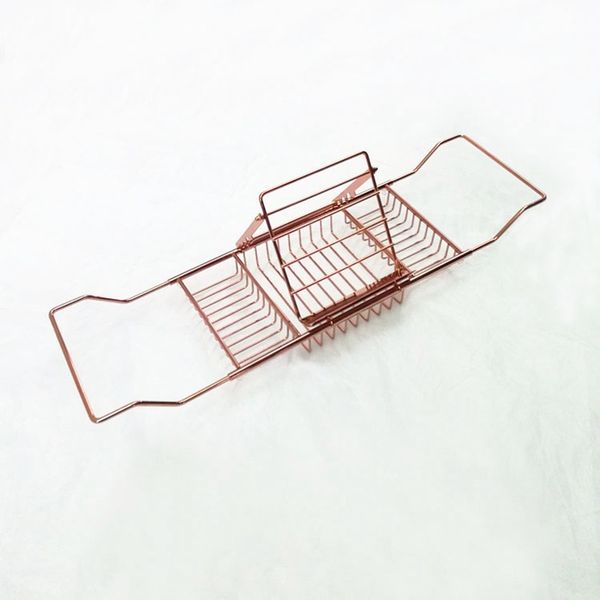 Stainless Steel Bathtub Rack Shower Organizer Bathtub Caddy Tray With Extending Sides Book Holder Rose Gold Bathroom Shelves Gga2883