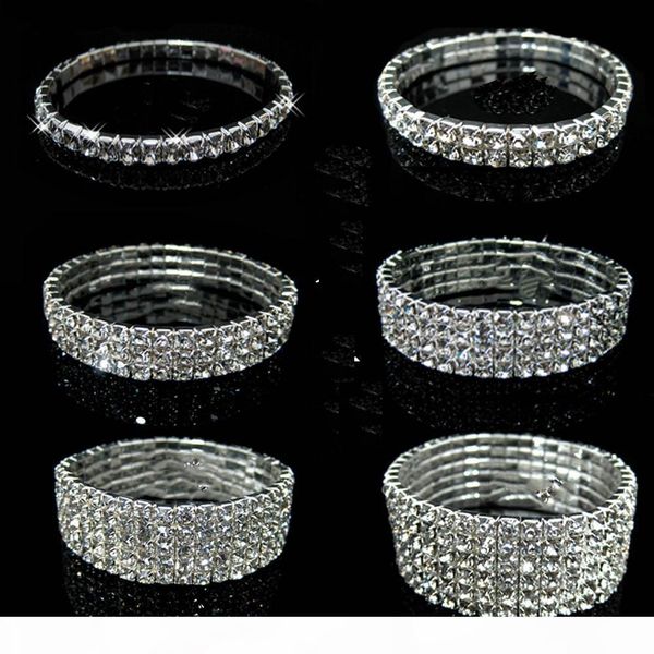 

1 row 2 rows 3 rows 4 rows tennis bracelet bridal jewelry rhinestone bracelet crystal stretch bracelets bridal wedding rhinestone bracelet, Golden;silver