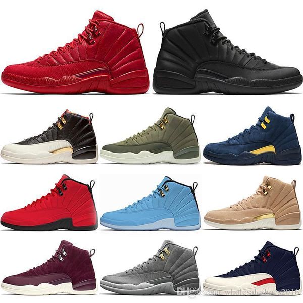 

red gym bulls 12 12s men basketball shoes cny winterized michigan university blue college navy mens trainer sport sneakers size 41-47