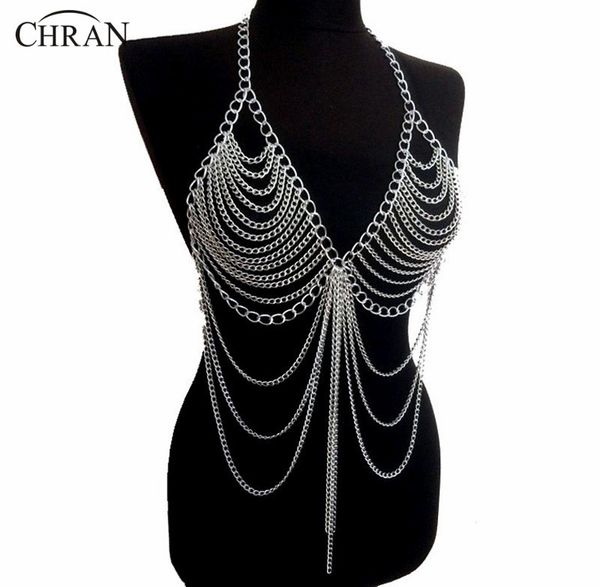 

chran new fashion beach chain necklaces alloy chain bra long necklaces & pendants for women statement body jewelry bc0395, Silver