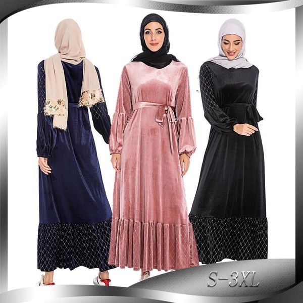 

ethnic clothing bronzing velvet abaya muslim hijab dress spring autumn abayas for women robe dubai ruffles moroccan kaftan islamic, Red