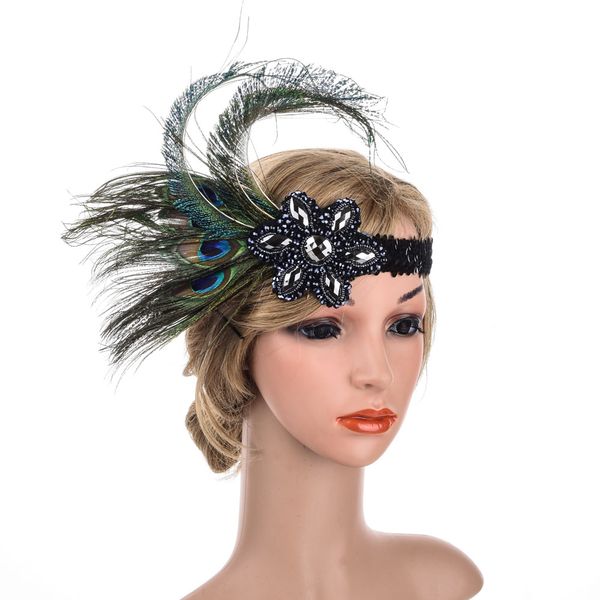 

2018 new party hairbands women feather elastic headband rhinestone hair accessories