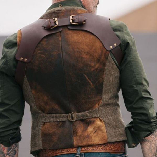 

clothing vest mens fashiong mens handsome solid sleeveless temperament designer color cowboy outerwear casual oarwe, Black