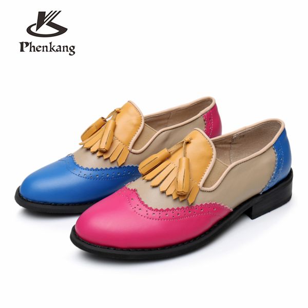 

genuine cow leather brogue men casual flats shoes handmade vintage casual sneakers shoes oxford for men red blue yellow, Black