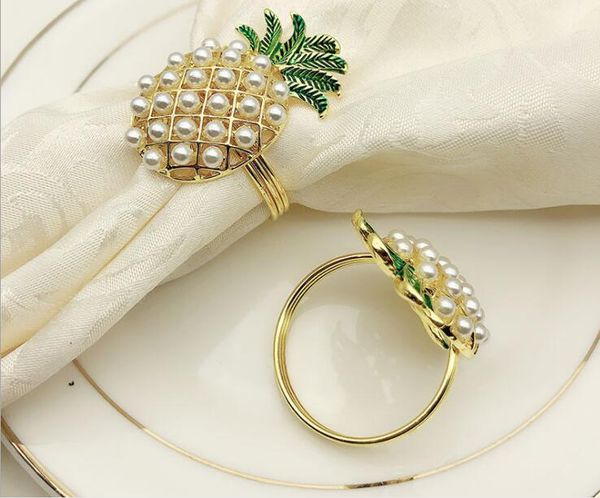 

4pcs western restaurant hotel tableware pearl pineapple napkins bucket napkin rings diamonds napkin rings towels buckle cloth
