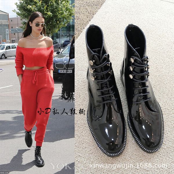 

short boots genuine leather latest fashion round boots head woman, Black