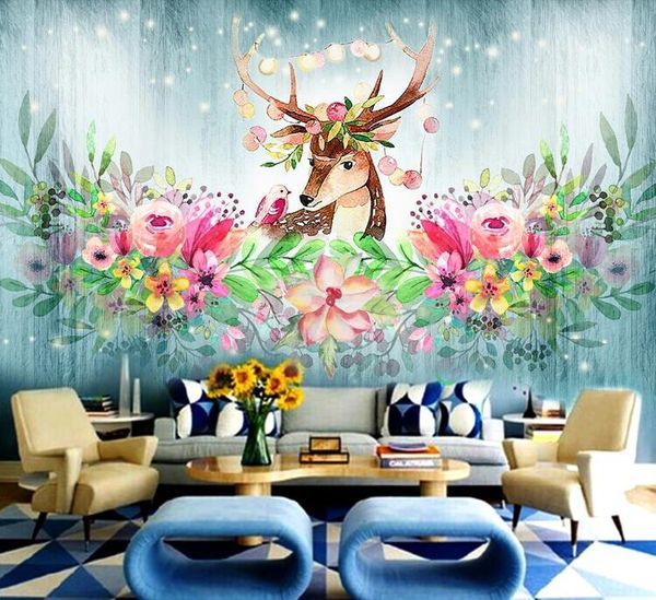 

3d wallpaper nordic hand painted watercolor elk murals living room tv sofa bedroom background wall decor p wallpapers 3d
