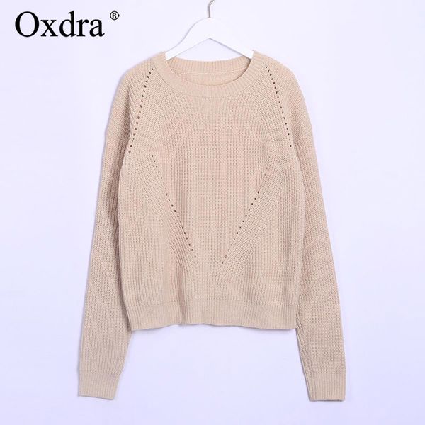 

oxdra womens sweaters solid o neck long sleeve pullover knitted jumper pullover casual hollow out sweater autumn winter, White;black