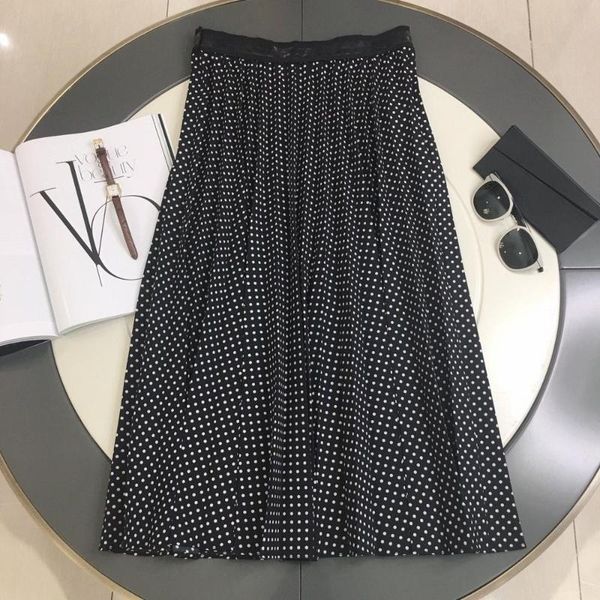 

2020 summer new fashion women skirts elastic waist dot pleated skirt 0420, Black