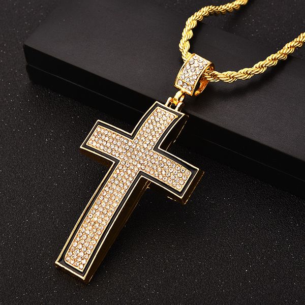 

wholesale-cross pendant men's black side pendant with diamonds hip-hop arc simple necklace selling in europe and america, Silver