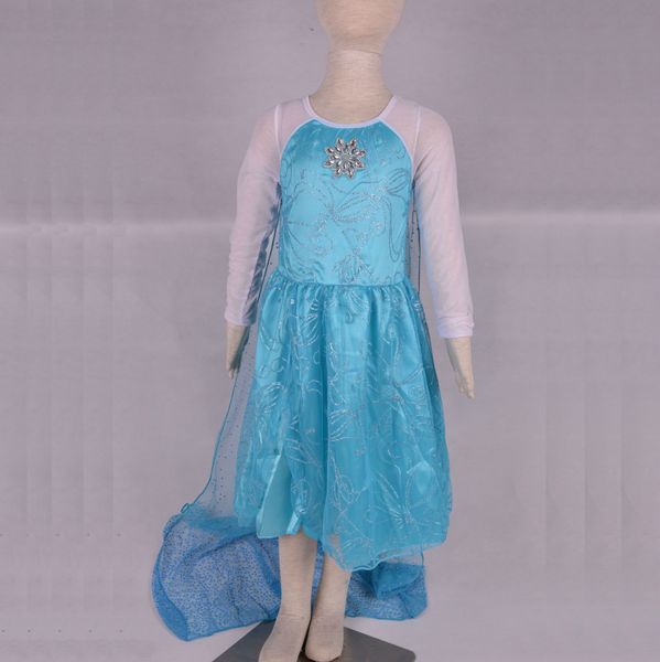 

2020 ice and snow princess mesh long sleeve girl children's dress, Red;yellow