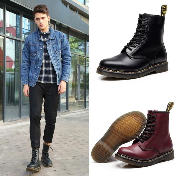 

british men leather boots genuine leather women boots women motorcycle shoes winter shoes, Black