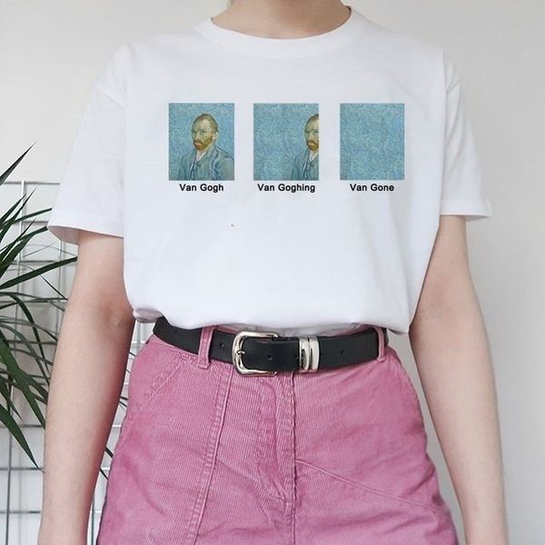

1pcs van gogh van goghing van gone meme funny t-shirt hipsters cute printed tee vincent famous oil painting postcards, White