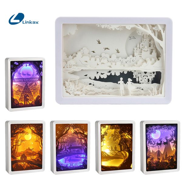 

3d stereoscopic rendering light shadow paper carved lights diy creative remote control small night lighting paper carving lamp