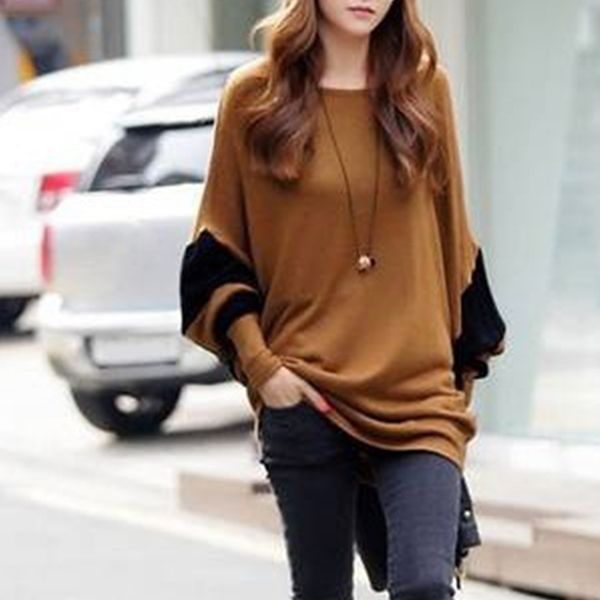 

autumn/winter new arrival long sleeve o-neck sweatershirt casual street fashion loose stitching, White;black