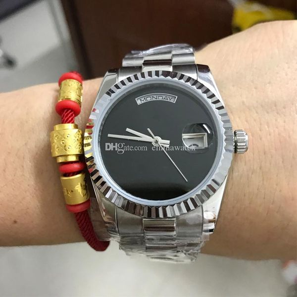 

Luxury Sweep watch men automatic 36MM DAY DATE Black face Mechanics men's watches Sapphire Silver 18K Gold Stainless steel Wirstwatch