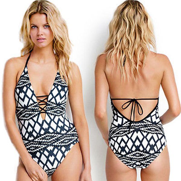 

women swimwear one piece swimsuit monokini push up bikini bathing suit bandange geometric beachwear bathing suit, White;black