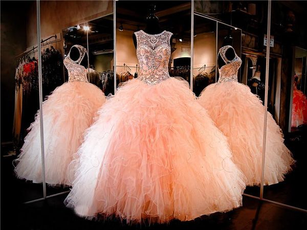 

бальное платье quinceanera платья 2019 высокий вырез замочная скважина назад зашнуровать назад раффлед органзы румяна пром театрализованное, Blue;red