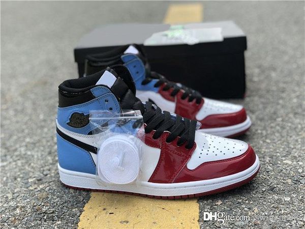 

2019 air authentic 1 high og fearless basketball shoes university blue-varsity red-black retro 1s unc chicago men women sneakers with box