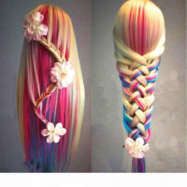 

24" 100% high temperature fiber long hair hairdressing training head model with clamp stand practice salon mannequin head, Khaki