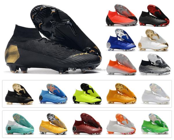

2019 New Mercurial Superfly VI 360 Elite FG NJR SHHH 6 CR7 Ronaldo Mens Все черные футболки с высокой голеностопн