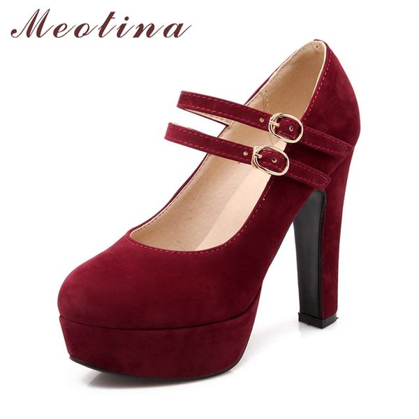 

meotina shoes women mary janes high heels platform pumps large size 33 45 46 party buckle strap ladies shoes autumn female, Black