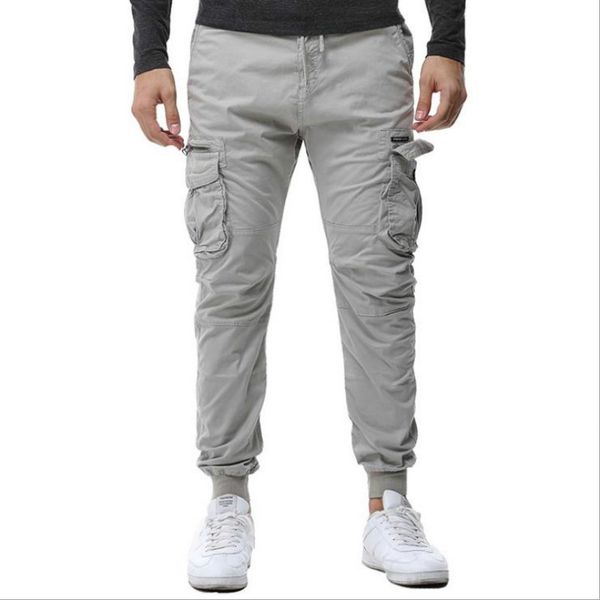 

2019 men pants men's tactical casual cargo pants male work cotton hiphop army trousers stretch waist joggers 38, Black