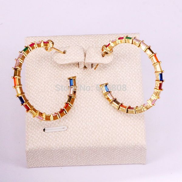 

zyz-9909 big hoop earring for women gorgeous dainty full cz paved rainbow classic hoops gold filled 36mm, Golden;silver