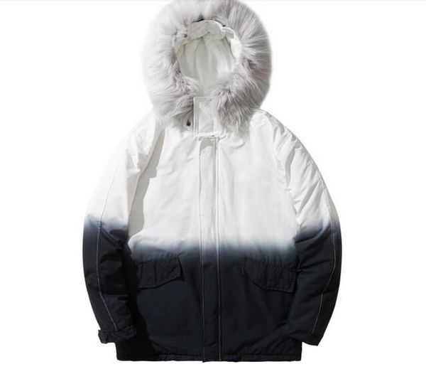 

men winter splice jacket thick warm parka fur hooded male winter coats, Black