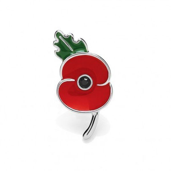 

1 inch rhodium silver poppy collection lapel pin badge with leaf, Gray