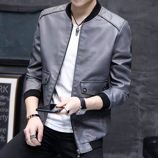 

lether coat spring new men's bomber zipper jacket male casual streetwear hip hop slim fit pilot coat men clothing plus size r, Black